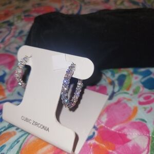 GORGEOUS CZ Diamond Rhodium Plated Hoop Earrings
